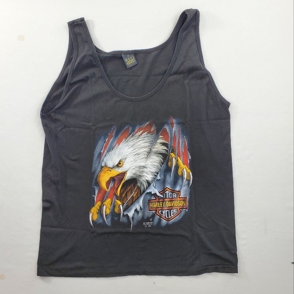 VTG Harley 3D Emblem Tank Men XL Eagle Black Single Stitch Muscle Shirt USA 1990 - Picture 6 of 12